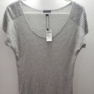 EXPRESS short sleeve sweater / gray / jewels